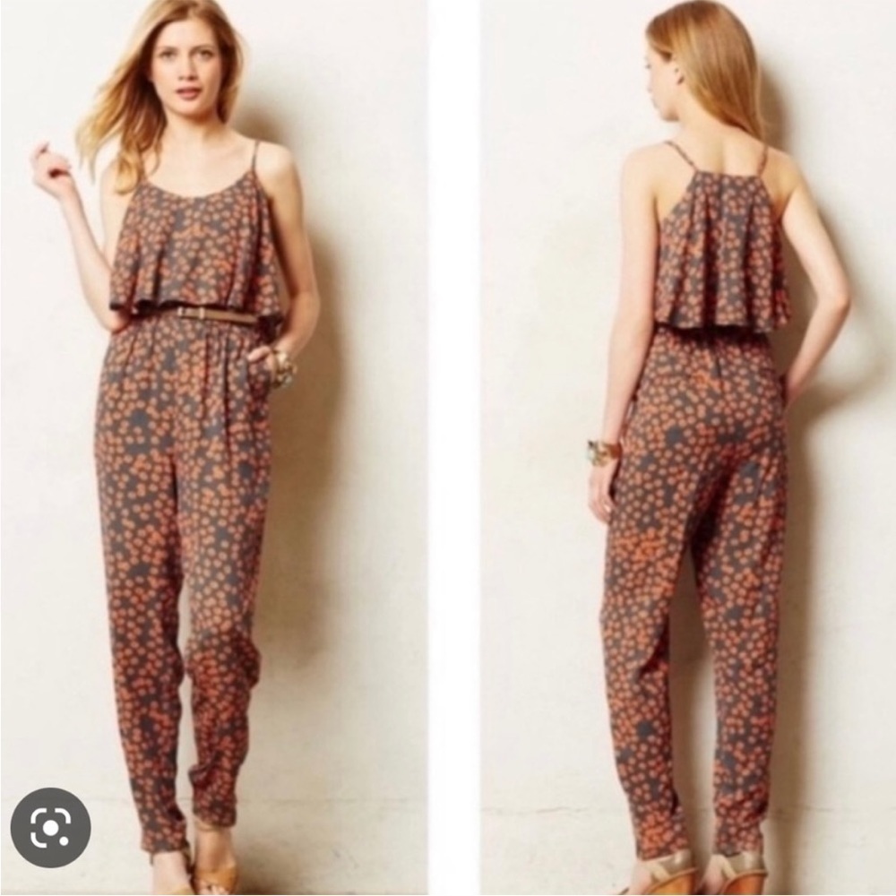 Anthropologie Lilka Curieuse coral floral jumpsuit